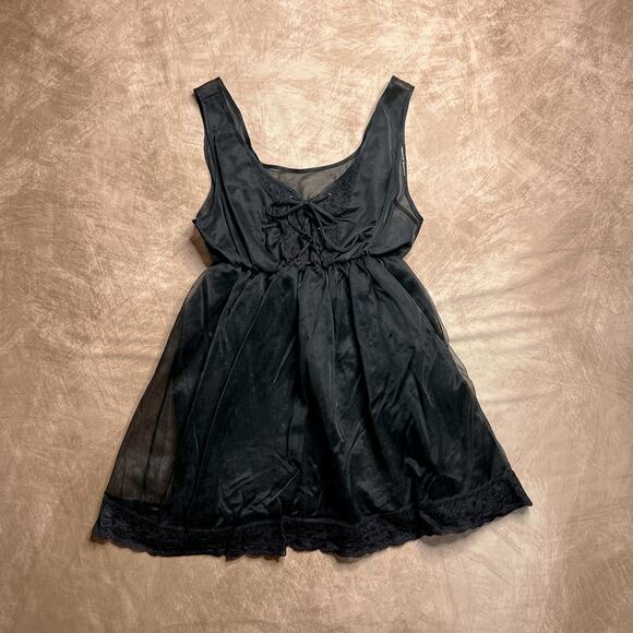 Vintage 90s Sheer Mesh Lace Up Lingerie Mini Dress Fit & Flare Dark Romantic - Picture 5 of 5